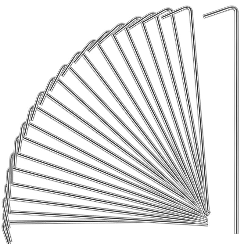 Oligei 23 Pack Tent Stakes, Heavy Duty Metal Tent Pegs, Hooked, Silver, Perfect for Camping, Gardening & Outdoor Decorations - Image 1